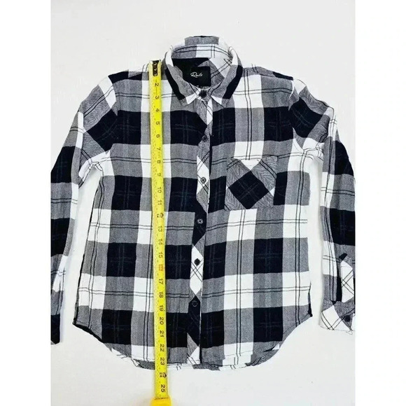 Rails Size XS Women's Black White Gray Check Green Trim Logo Tag Rayon L/S Shirt - Picture 11 of 12